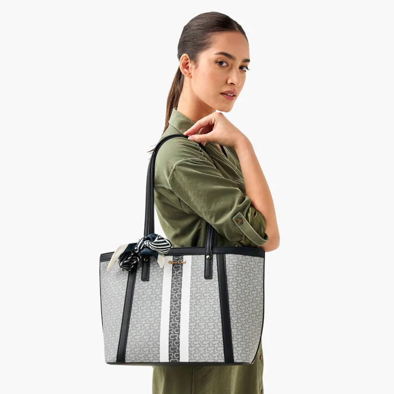 Charlotte Reid Charlotte Reid-Promo-WW-Tote Bag W/monogram embossed & scarf charm-Black-Q2-AW25